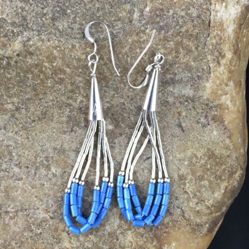 Liquid Sterling Silver Heishi Dangle Earrings | Blue Denim Lapis | 2" | 2005