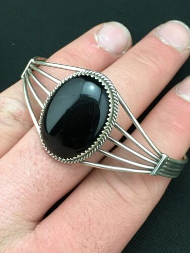 Native American Men's Black Onyx Cuff Bracelet | Navajo Sterling Silver | 4729