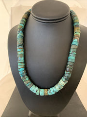 Native American Blue Green Turquoise Heishi Necklace | 9mm | Sterling Silver | 20" | 872