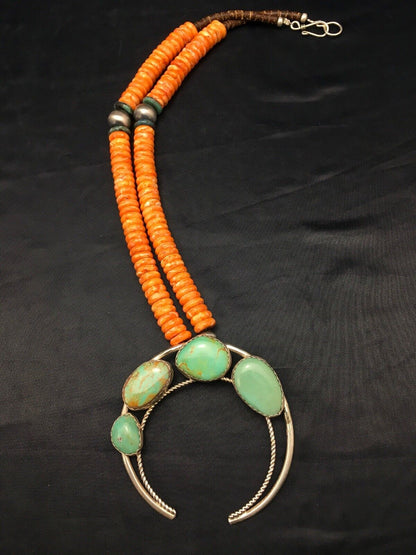 Navajo Sterling Silver Orange Spiny Turquoise Necklace | Naja Pendant | 20" | 4162