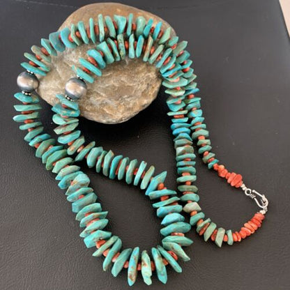 Authentic Navajo Green Turquoise & Spiny Oyster Necklace | Sterling Silver Pendant | 30" | 01852
