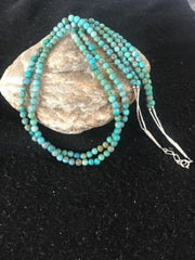 Navajo Turquoise Bead Necklace | 2 Strand | Sterling Silver | 19" | Authentic Native American Handmade | 8562