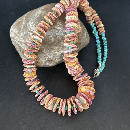 Navajo Purple Spiny Oyster & Turquoise Necklace | Sterling Silver | Authentic Native American | 28" | 14624