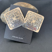 Southwestern Women's Navajo Earrings | Sterling Silver Stamped | Authentic Native American Handmade | 1676