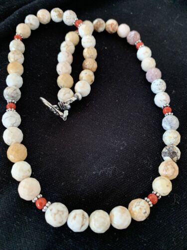 Navajo Turquoise Wild Horse Coral Necklace | Sterling Silver Naja | Authentic Native American Handmade | 20" | 964