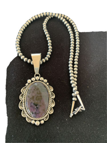 Men's Navajo Pearls Necklace | Sterling Silver Purple Sugilite Pendant | Authentic Native American | 1535