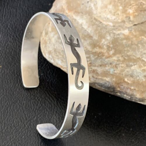 Navajo Gecko Lizard Stamped Cuff Bracelet | Sterling Silver | Authentic Native American Handmade | 12827