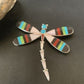Zuni Coral Turquoise Inlay Dragonfly Necklace Pin Pendant | Sterling Silver | Native American Handmade | 11891