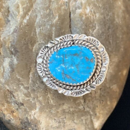 Southwestern Navajo Blue Kingman Turquoise Ring | Sterling Silver | Sz 8 | 12959