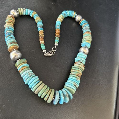 Navajo Blue Green Turquoise Bead Necklace | Sterling Silver | Authentic Native American | 20" | 14242