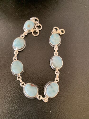 Navajo Blue Larimar 7-Link Bracelet | Sterling Silver | 7.5" | Authentic Native American Handmade | 10624