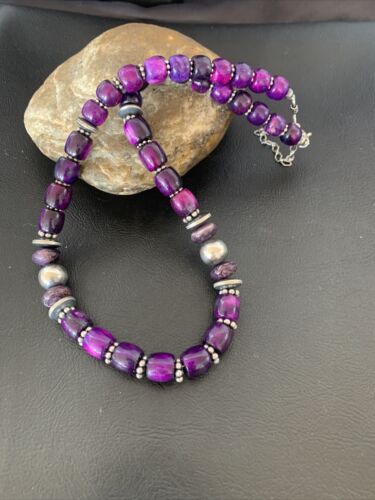 Southwestern Navajo Purple Sugilite Bead Necklace | Sterling Silver | Authentic Native American Handmade| 18" | 11910