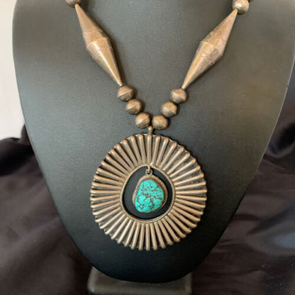 Navajo Old Pawn Blue Kingman Turquoise Pendant | Sterling Silver | 22" Necklace | 10399
