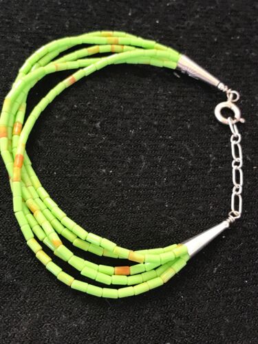 Navajo Green Stabilized Gaspeite Heishi Bracelet | Sterling Silver | 5 Strand | 8" | 13602
