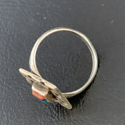 Native American Women's Navajo Green Turquoise Coral Inlay Ring | Sz 7.5 | 13159