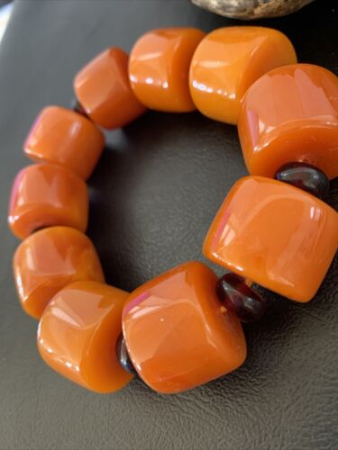 Southwestern Stretch Bracelet Set | Yellow Gold | Red Fossil Amber Stones | Authentic Native American Handmade | 10635