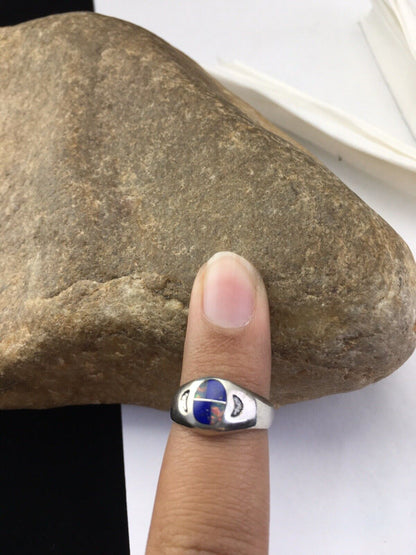 Navajo Multi-Color Opal & Lapis Inlay Ring | Sterling Silver | Sz 5.5 | Authentic Native American Handmade | 01721