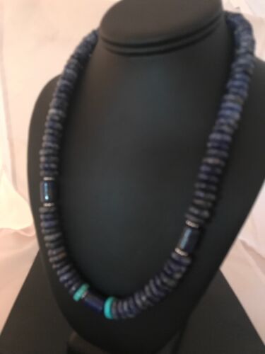 Native American Denim Lapis Turquoise Beads Necklace | Sterling Silver | Men's | 20" | 1281