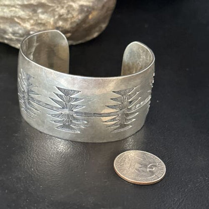 Native American Sterling Silver Navajo Stamped Cuff Bracelet | Handmade | 14589