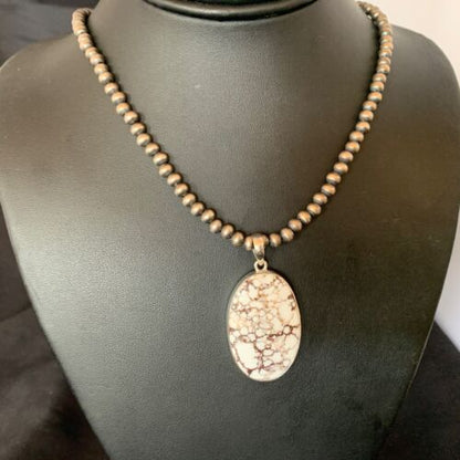 Men's Navajo Wild Horse Turquoise Pendant Necklace | Sterling Silver | Authentic Native American Handmade | 12814