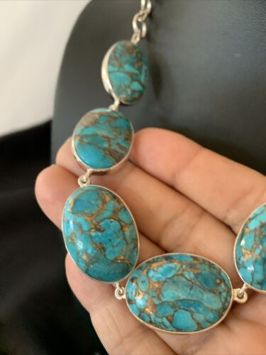 Navajo Blue Mojave Turquoise Pendant Necklace | Sterling Silver | 18" | Authentic Native American Handmade | 11634