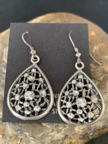 Old Pawn Southwestern Sterling Silver Dangle Earrings | Diamond Cut | 1" | 12987