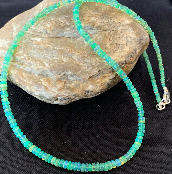 Southwestern Women's Necklace | Sterling Silver | Green Fire Faux Opal Beads | 18" | 00182