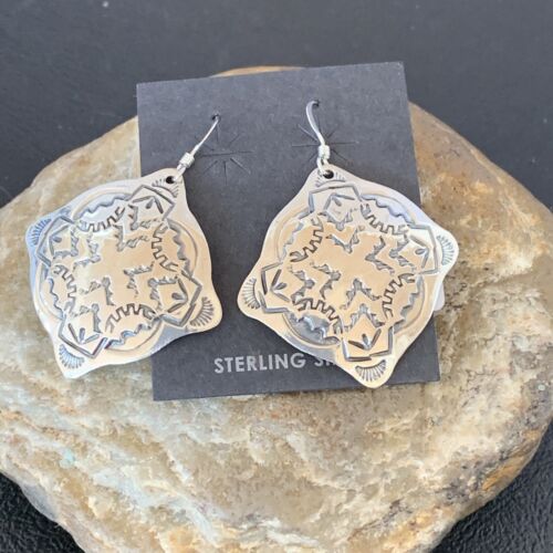 Southwestern Women's Navajo Stamped Earrings | Sterling Silver | Authentic Native American Handmade | 1661