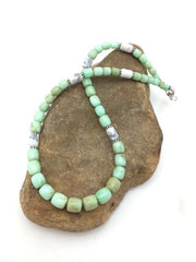 Navajo Green Chrysoprase & Howlite Necklace | Sterling Silver | Authentic Native American | Graduated | 21" | 4257