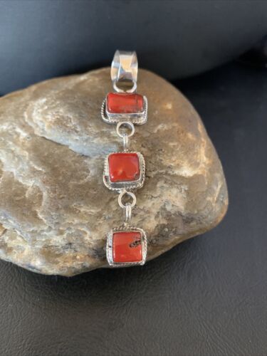 Navajo Red Coral Multi-Stone Pendant Necklace | Authentic Native American Sterling Silver | Multi-Stone | 13243