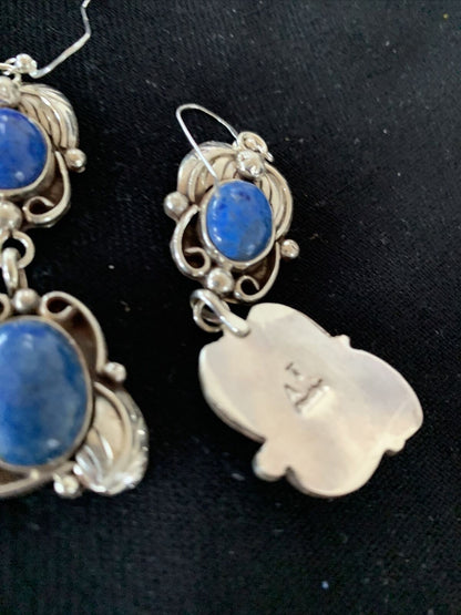 Native American Navajo Denim Lapis Dangle Earrings | Sterling Silver | 2" | 01680 - Masha USA