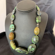 Navajo Sterling Silver Graduated Green Nugget Turquoise Necklace | Authentic Native American | 21" | 10726