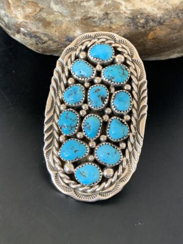 Navajo Blue Kingman Turquoise Cluster Ring | Authentic Native American Sterling Silver | Multi-Stone | Sz 6.5 | 11510