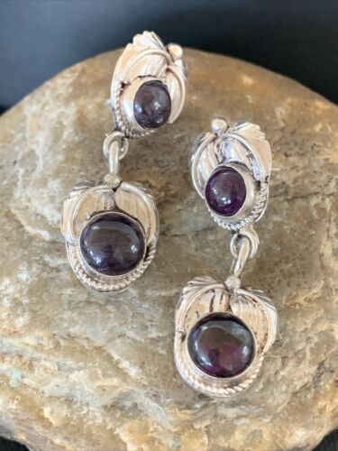 Navajo Purple Sugilite Post Dangle Earrings | Sterling Silver | Authentic Native American Handmade | 1596
