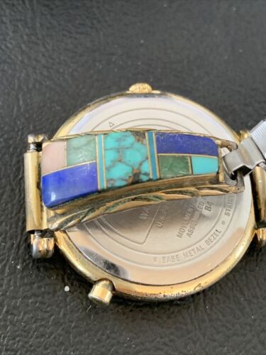 Navajo Sterling Silver Watch Tips | Old Pawn Turquoise Lapis Mother of Pearl Inlay | Authentic Native American Jewelry | 1437