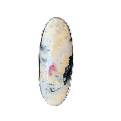 Southwestern Navajo Cinnabrite Ring | White Black | Sterling Silver | Sz 6.5 | 01548