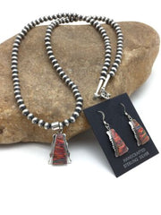Navajo Opal Inlay Pendant Necklace & Earring Set | Sterling Silver | Authentic Native American Handmade | 3075