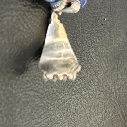Zuni Blue Turquoise Lapis Multi-Stone Necklace Pendant | Authentic Native American Sterling Silver | 14639
