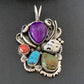 Navajo Sugilite, White Buffalo Turquoise, Spiny Oyster Multi-Stone Pendant | Authentic Native American Sterling Silver | Multi-Stone | 1224
