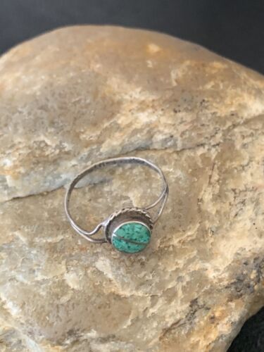 Navajo Green Turquoise Ring | Sterling Silver | Sz 7.5 | Authentic Native American Handmade | 10817