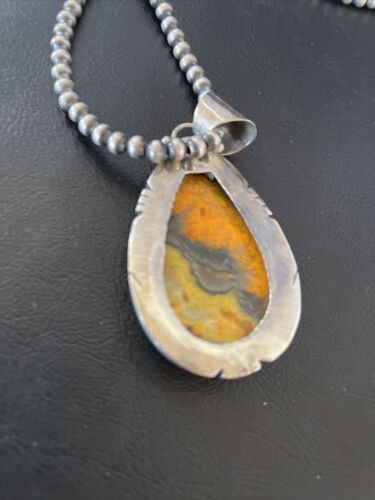 Men's Navajo Pearls Necklace with Bumblebee Jasper Pendant | Sterling Silver | Native American Handmade | 10548