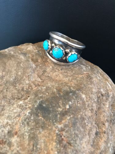 Navajo Kingman Turquoise Multi-Stone Ring | Authentic Native American Sterling Silver | Sz 11.5 | 8201
