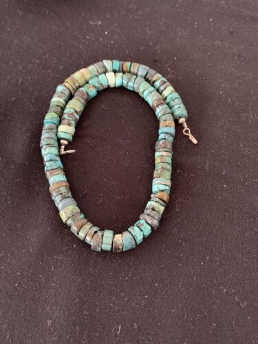 Rustic Turquoise Heishi Bead Necklace | 11mm | Navajo Sterling Silver | Authentic Native American Handmade | 17" | 639