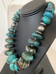 Navajo Pearls Sterling Silver Graduated Chunky Turquoise Necklace | Authentic Native American | 22" | 1749