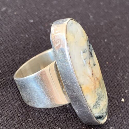 Southwestern Navajo Cinnabrite Ring | White Black | Sterling Silver | Sz 6.5 | 1550