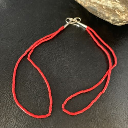 Handmade Sterling Silver Heishi Beads Earrings with Faux Red Coral | 5" | 13502