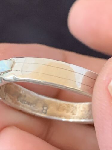 Navajo White Opal Inlay Ring | Sterling Silver | Sz 10.5 | Authentic Native American Handmade | Yazzie| 10618