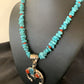 Navajo Sterling Silver Turquoise Coral Pendant Necklace | Authentic Native American Handmade | 11697