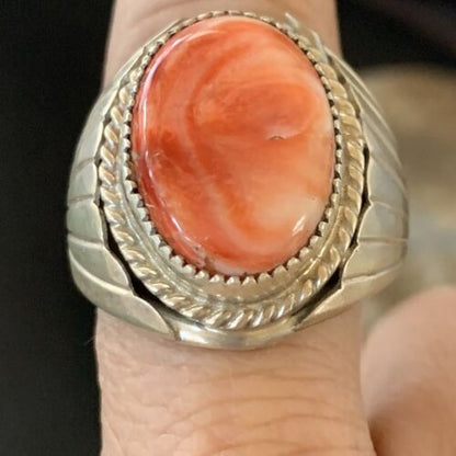 Native American Navajo Red Spiny Oyster Ring | Sterling Silver | Sz 10 | 11939