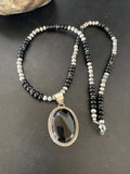 Native American Men's Navajo Pearl Necklace Pendant | Sterling Silver Black Onyx | 11742